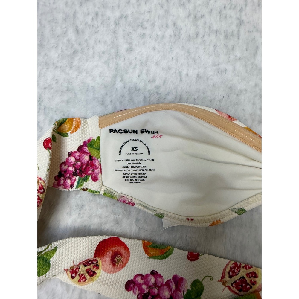 PacSun Eco Fruit Print Bandeau Bikini Top XS Multi Color Textured Wrap Tie NEW - Picture 5 of 5